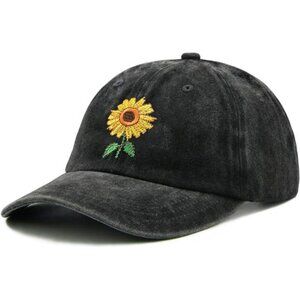 Womens Sunflower Baseball Cap Adjustable Distressed Vintage Dad Hat Summer Cotto
